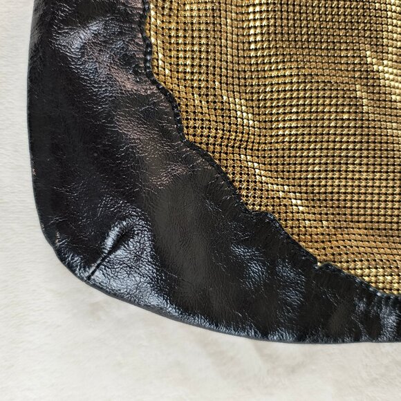 Foley + Corinna Black Leather & Gold Chanimail Crossbody Bag Purse Evening Bling - Picture 5 of 7